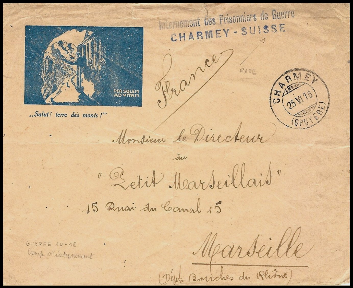 Schweiz Suisse Switzerland Internee Mail YMCA UCJG envelope Electric Train corner card